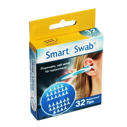 Smart Swab 32 Ear Wax Removal Replacement Tips - Safe Spiral Ear Cleaning Soft Silicon Tips, Safe & Pain Free