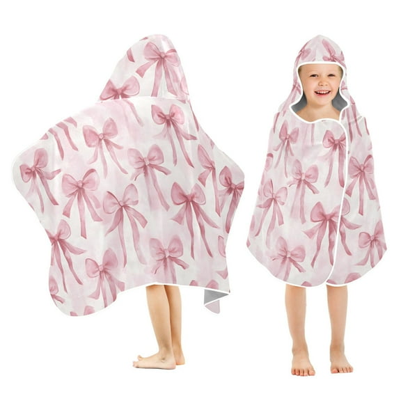 joogoo Watercolor Bow Kids Hooded Beach Towel Baby Bath Towel 23.5"x50"