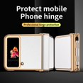 thumbnail image 7 of MonsDirect for 6.7 inch Samsung Galaxy Z Flip 3 5G 2021 Case with A Capacitance Pen, Two Hinge Protection Plating PC Frame Leather Grain Shockproof with S Pen Holder for Galaxy Z Flip 3, Gold White, 7 of 7