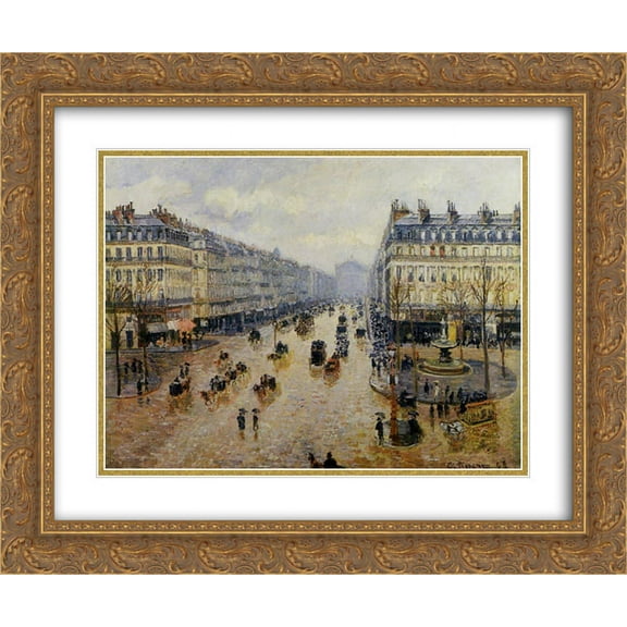 Camille Pissarro 2x Matted 24x20 Gold Ornate Framed Art Print 'Avenue de l'Opera Rain Effect'