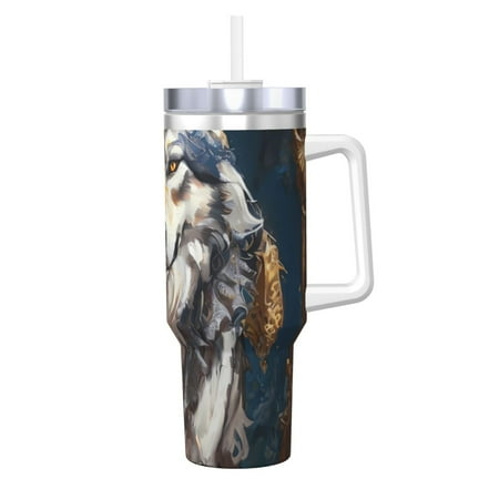 

Daiia Oil Painting Tribal Wolf Printed 40 oz Tumbler with Handle Ice Bully Insulated Tumbler 2 in 1 Lid Insulated Water Bottle Stainless Steel Travel Coffee Mug