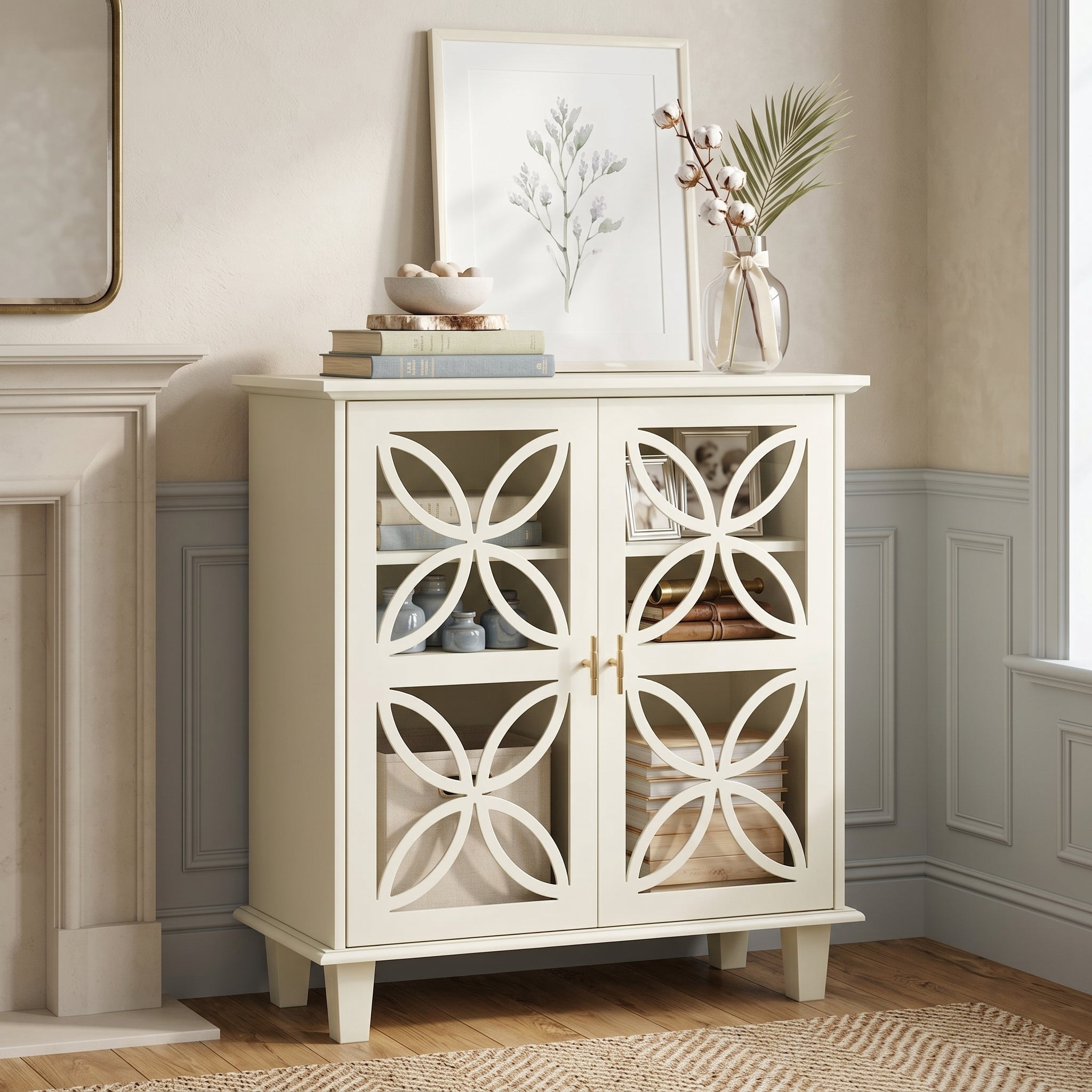 Sailvan Sideboard Buffet Storage Cabinet, Freestanding Bathroom Cabinet with Tempered Glass Doors