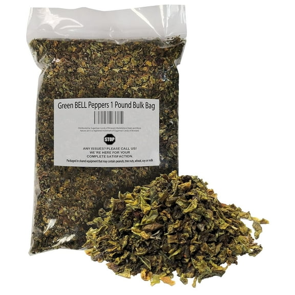 Green BELL Peppers 1 Pound Bulk Bag-Heat Sealed to Maintain Freshness-Crushed & Dried Spice Seasoning