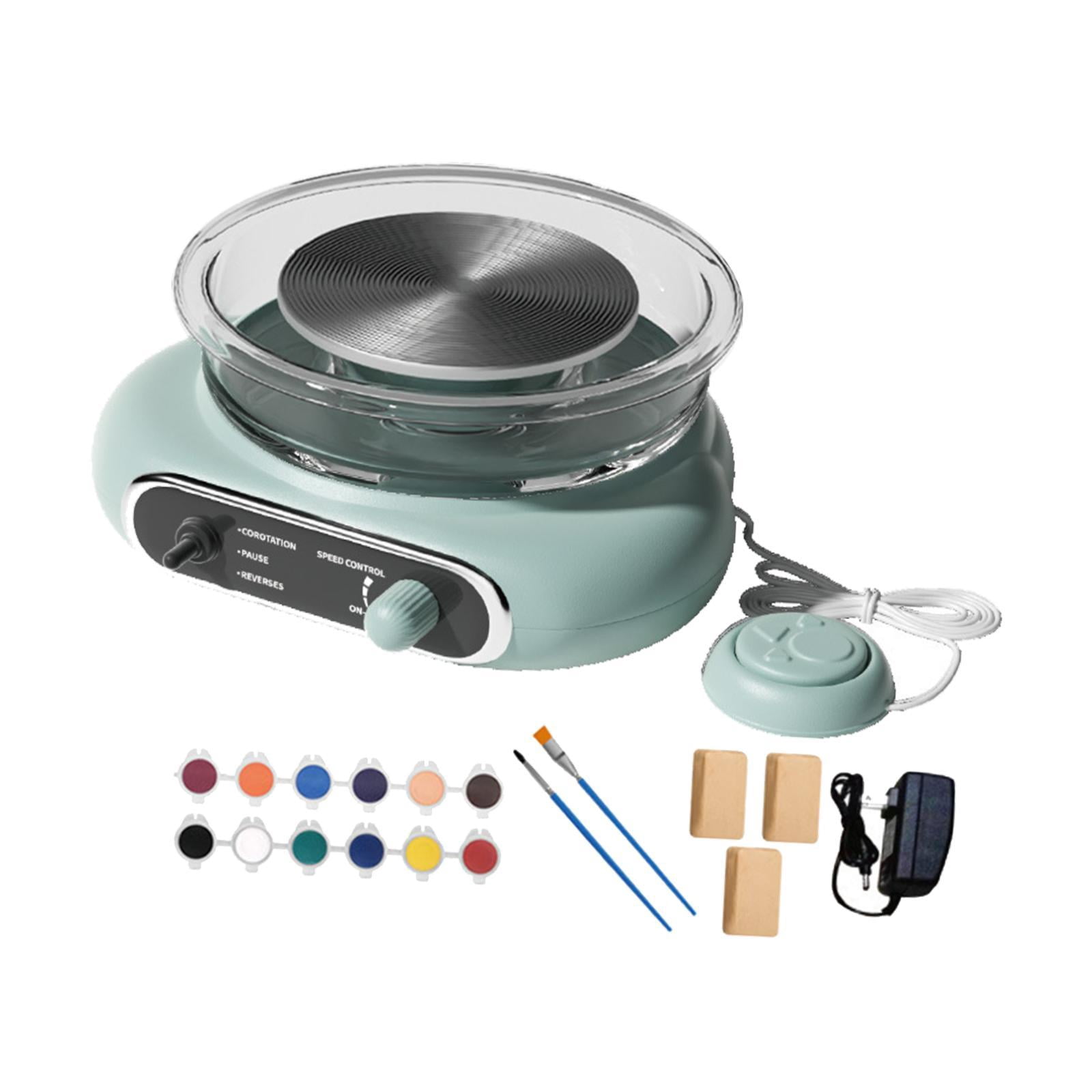 Tachiuwa Mini Pottery Wheel Kit with Foot Petal Adjustable Speed Turntable Electric Clay Wheel Ceramic Making Machine for Kids Adults Green
