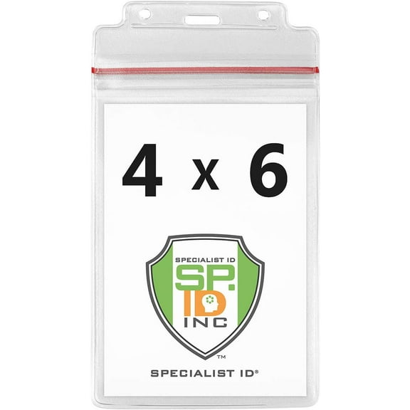 Bulk 100 Pack - Extra Large Waterproof Badge Holder - 4 X 6 Inch Passport & International Immunization Card - Heavy Duty Resealable Zip Top Closure by Specialist ID (Great for Cruise Essentials)