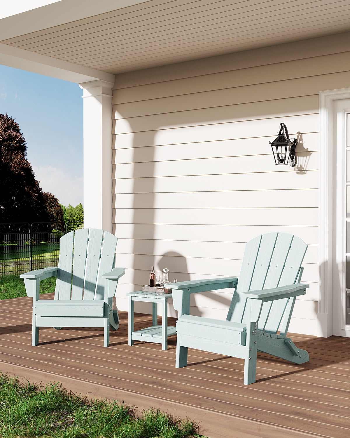 Adirondack Chair Folding, HDPE Outdoor Patio Chair with Cup Holder, All-Weather Deck Chair, Heavy Duty 380 lbs Capacity for Backyard, Fire Pit, Poolside Seating