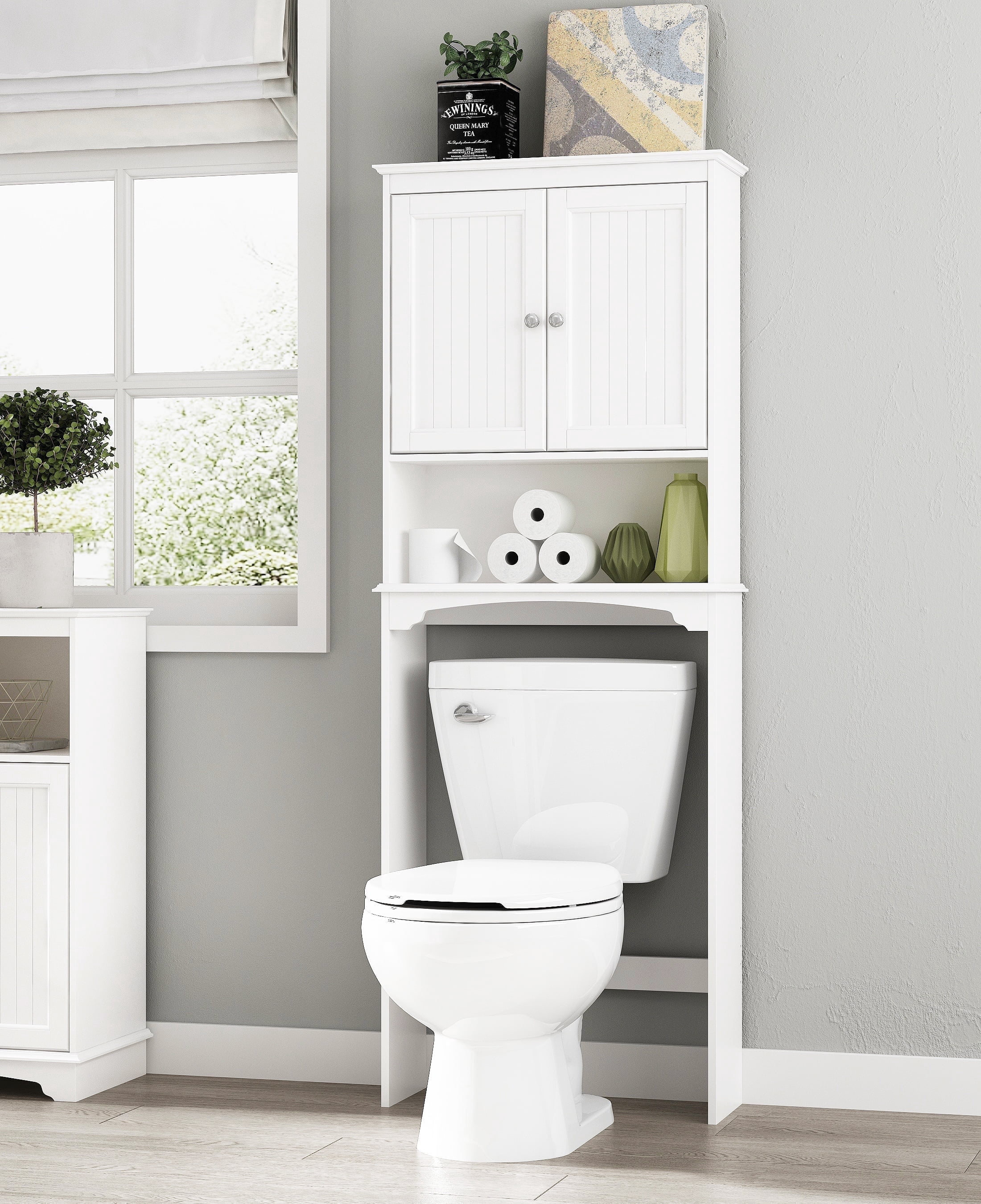 STAROUS Over The Toilet Storage Cabinet, Bathroom Shelf Over Toilet, Bathroom Storage Cabinet Organizer, White
