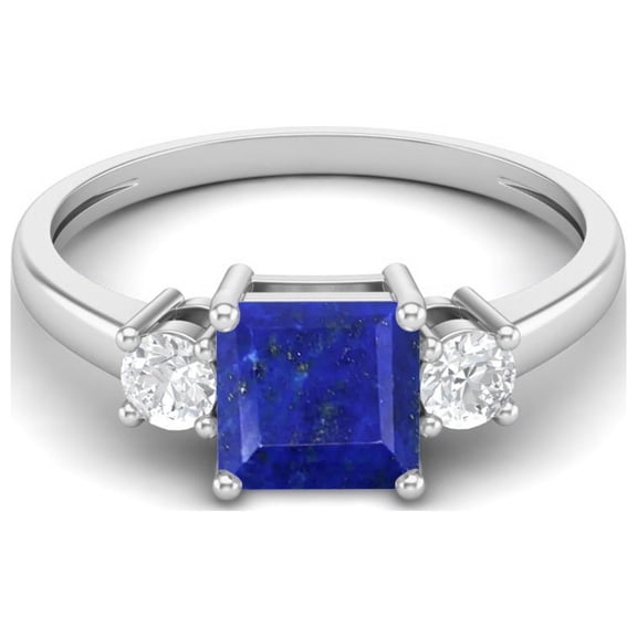Mooneye 0.95 Ctw Square Lapis 925 Sterling Silver Trio Stone Dainty Women Gifts Ring