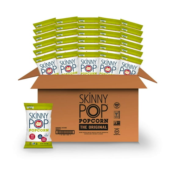 SkinnyPop Original Popcorn, Individual CI30 Snack Size Bags, Skinny Pop, Healthy Popcorn Snacks, Gluten Free, 0.65 Ounce (Pack of 30)
