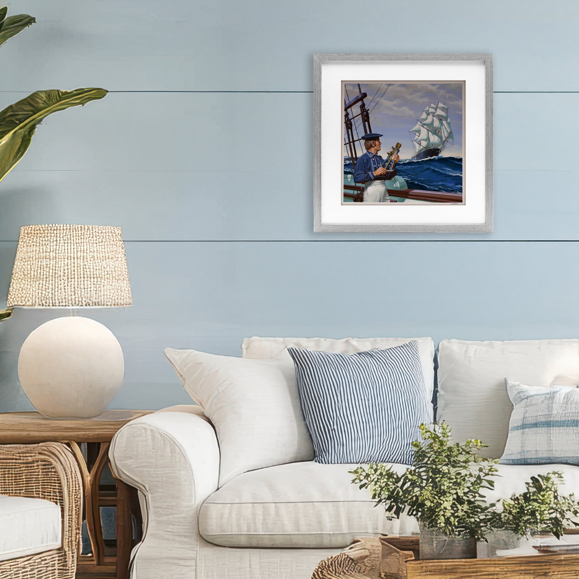 Flying Cloud Sailing Ship Gray Framed Print Under Glass, design by Wind River Studios