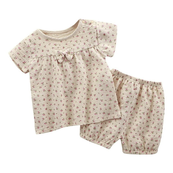 Bovxnpu Girls 2 Piece Outfits, Girl Short Set Cute T-Shirt Shorts, Round Neck Short Sleeved Top Elastic Waisted Pants Breathable Pajamas Set 3 Years