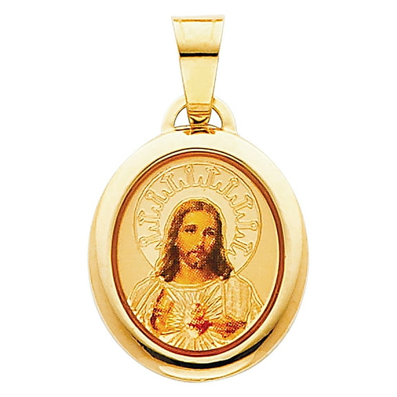 14k Yellow Gold Jesus Christ Pendant Medallion High Polish Shiny Heaven Charm Jewelry Female Unisex