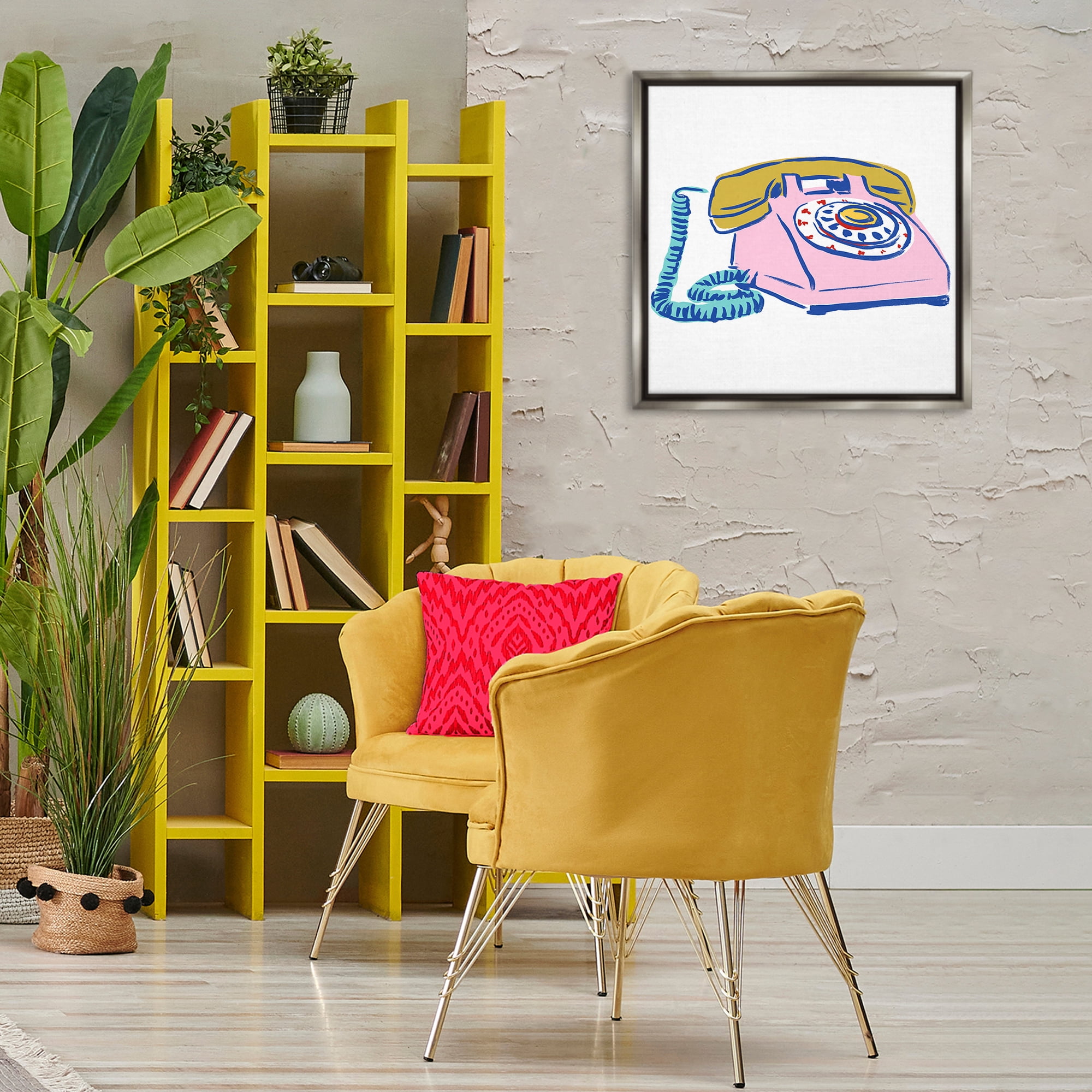 Stupell Industries Retro Rotary Telephone Novelty Painting Gray Floater Framed Art Print Wall Art, 25 x 25