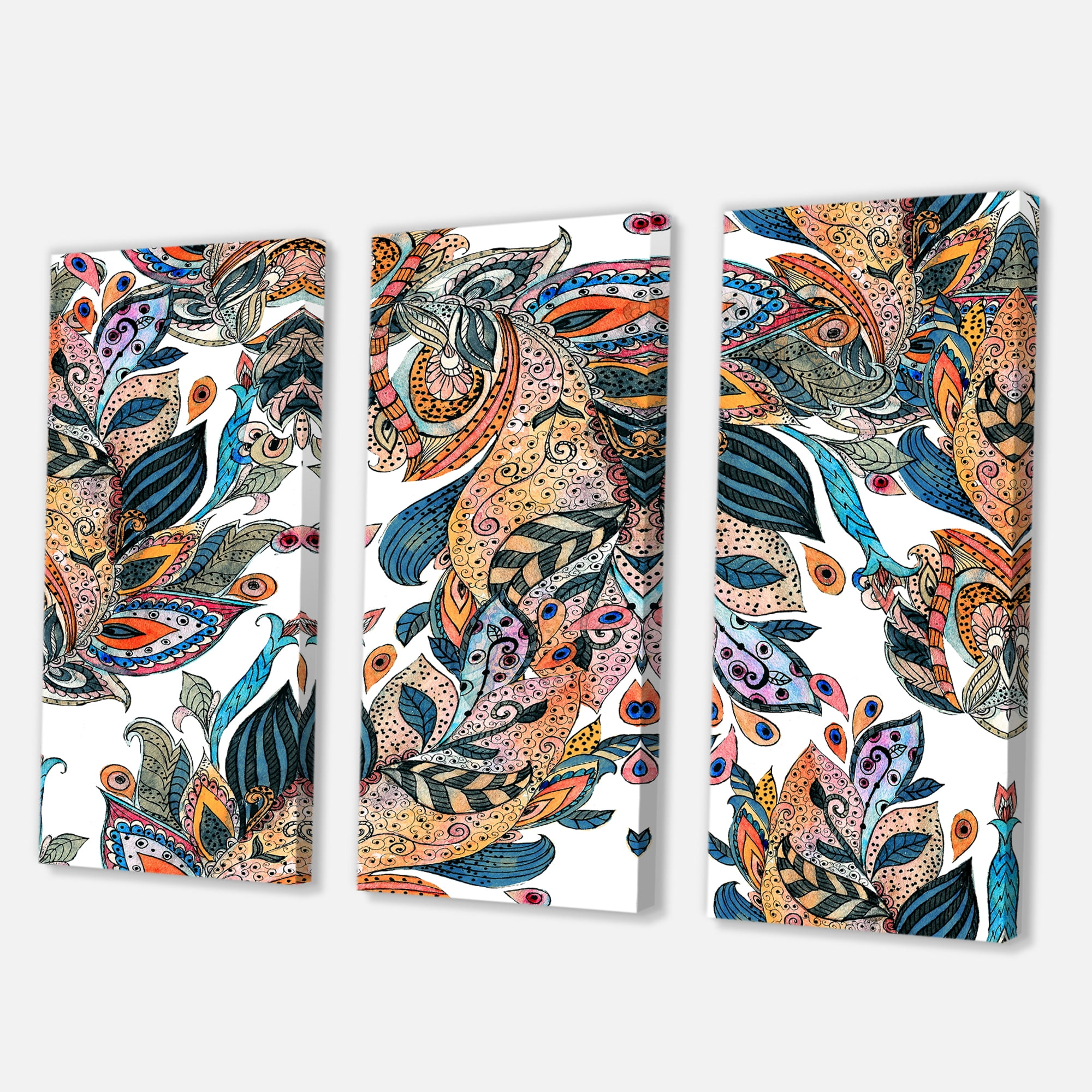 Designart 'Vivid Imagination' Abstract People Print on Wrapped Canvas Set - 36x28 - 3 Panels - 36 in. Wide x 28 in. High