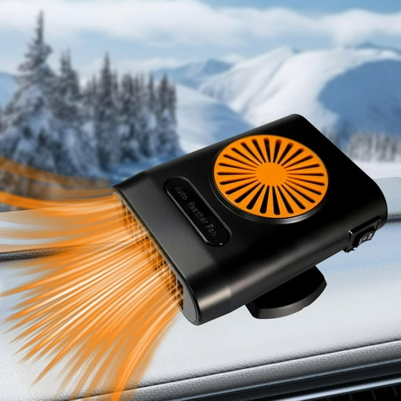 Car Heater 12V 200W Fast Heating Defrost Defogger Automobile Windscreen Fan 2 in 1 Heating and Cooling Fan in Cigarette Lighter (Orange Black)