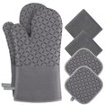 thumbnail image 1 of (Grey) Pack of 6 Oven Gloves/Mitts - Heat Resistant with Non-Slip Silicone Exterior : Cooking - Baking - Kitchen - BBQ, 1 of 5