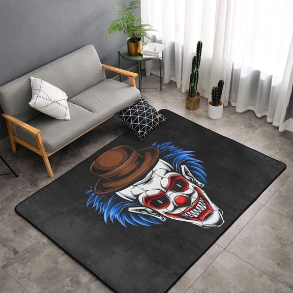 TEQUAN Area Rugs for Living Room Bedroom, Funny Blue Hair Clown Printed Carpet Non-Slip Door Mat Polyester Floor Mats, 60" x 39"