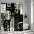 thumbnail image 3 of Shower Curtain Sage Green Black Floral Leaves Bathroom Curtains with Hooks, Waterproof Fabric Boho Plaid Collage Bath Shower Curtains Set for Bathroom Bathtubs Decor 36x72 Inch, 3 of 9