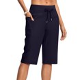 thumbnail image 2 of Stamzod Yoga Pants Women Capri Pants Summer Solid Color Stretch Waist Straight Cropped Pants with Pockets Casual Loose Fit Drawstring Capris for Women Navy S, 2 of 7