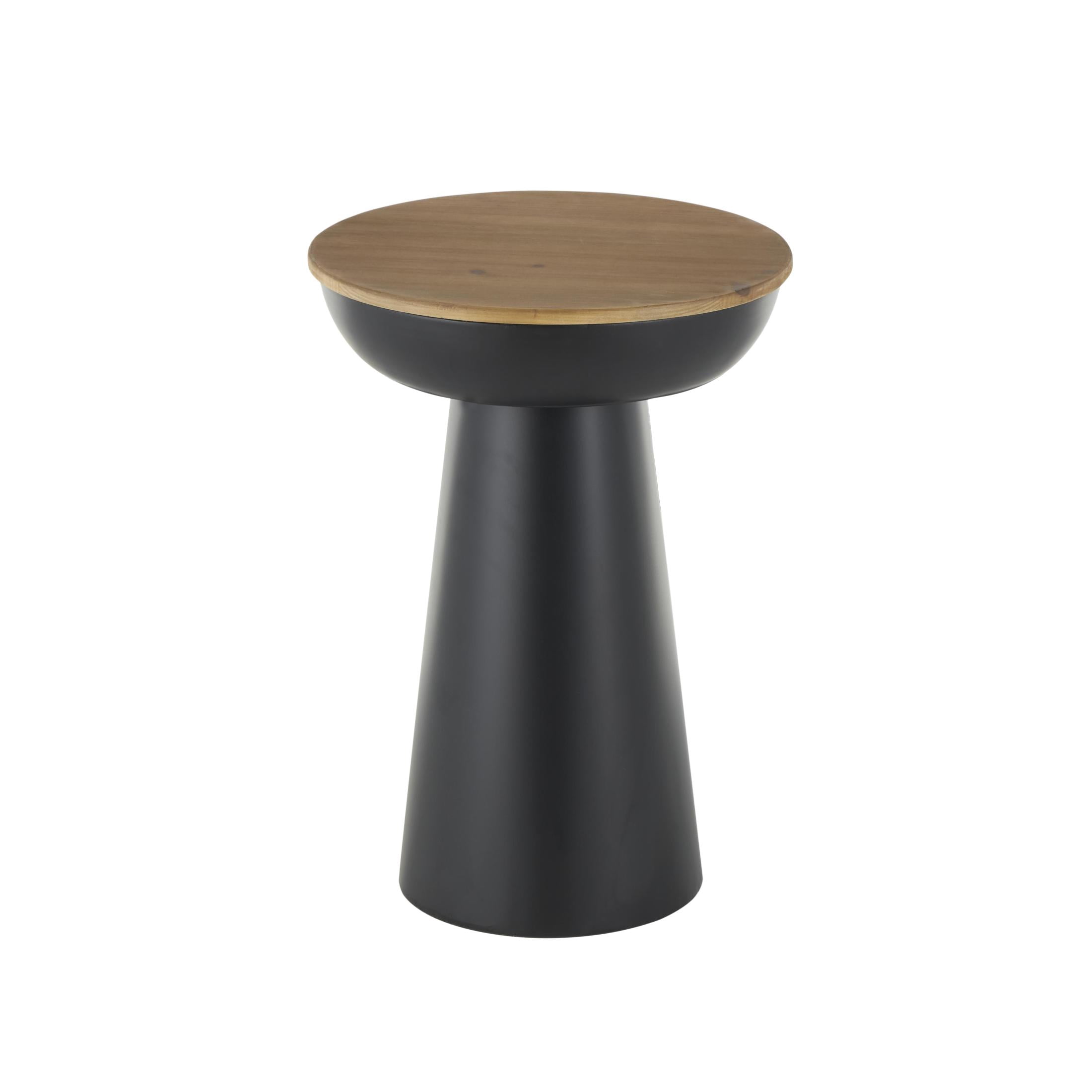 DecMode 15" x 21" Black Metal Handmade Pedestal Accent Table with Brown Wood Tabletop, 1-Piece