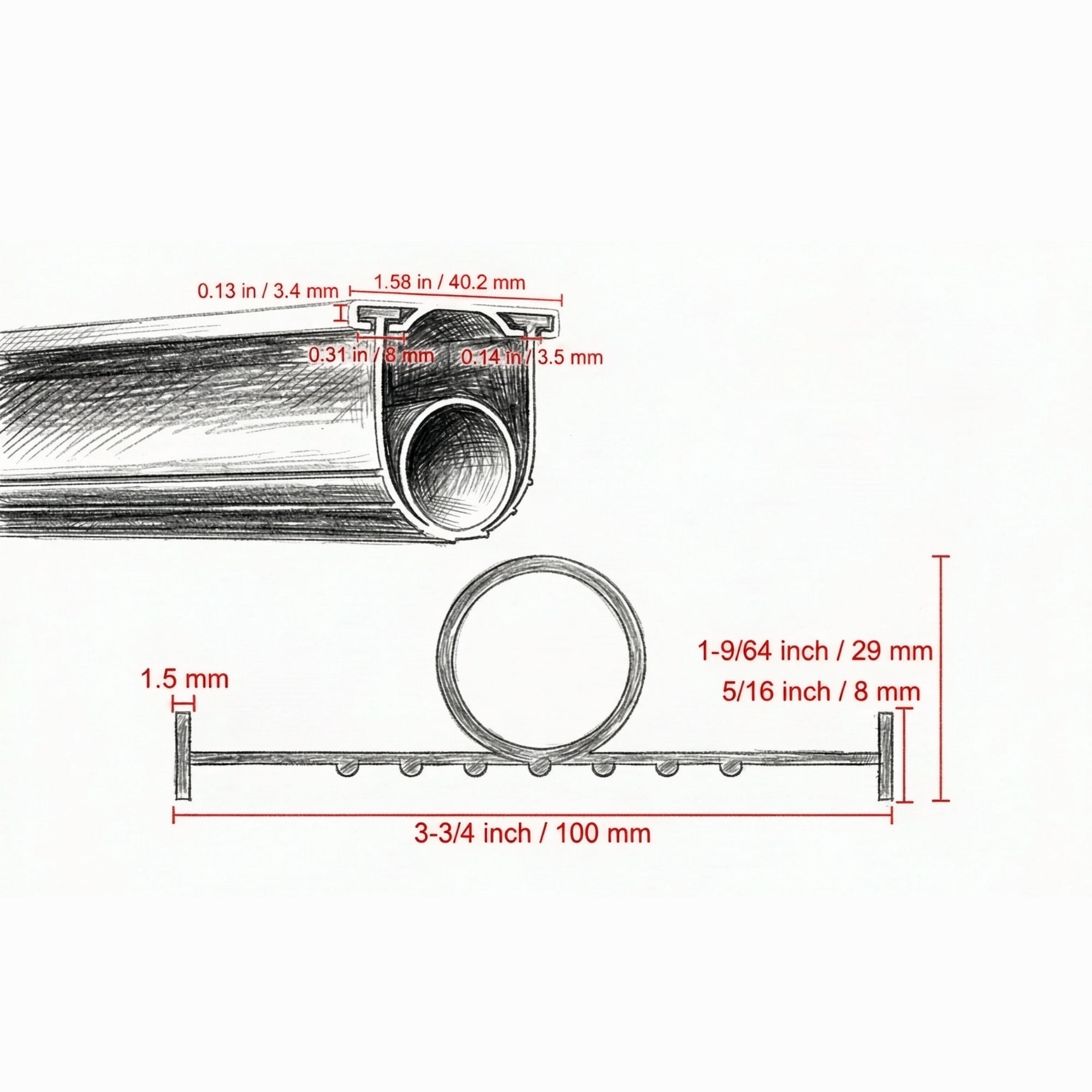 16 Ft Garage Door Bottom Seal (5/16" T-ends, 3-3/4" Width), U+O Ring Weather Stripping with Pre-drilled Aluminum Track Kit