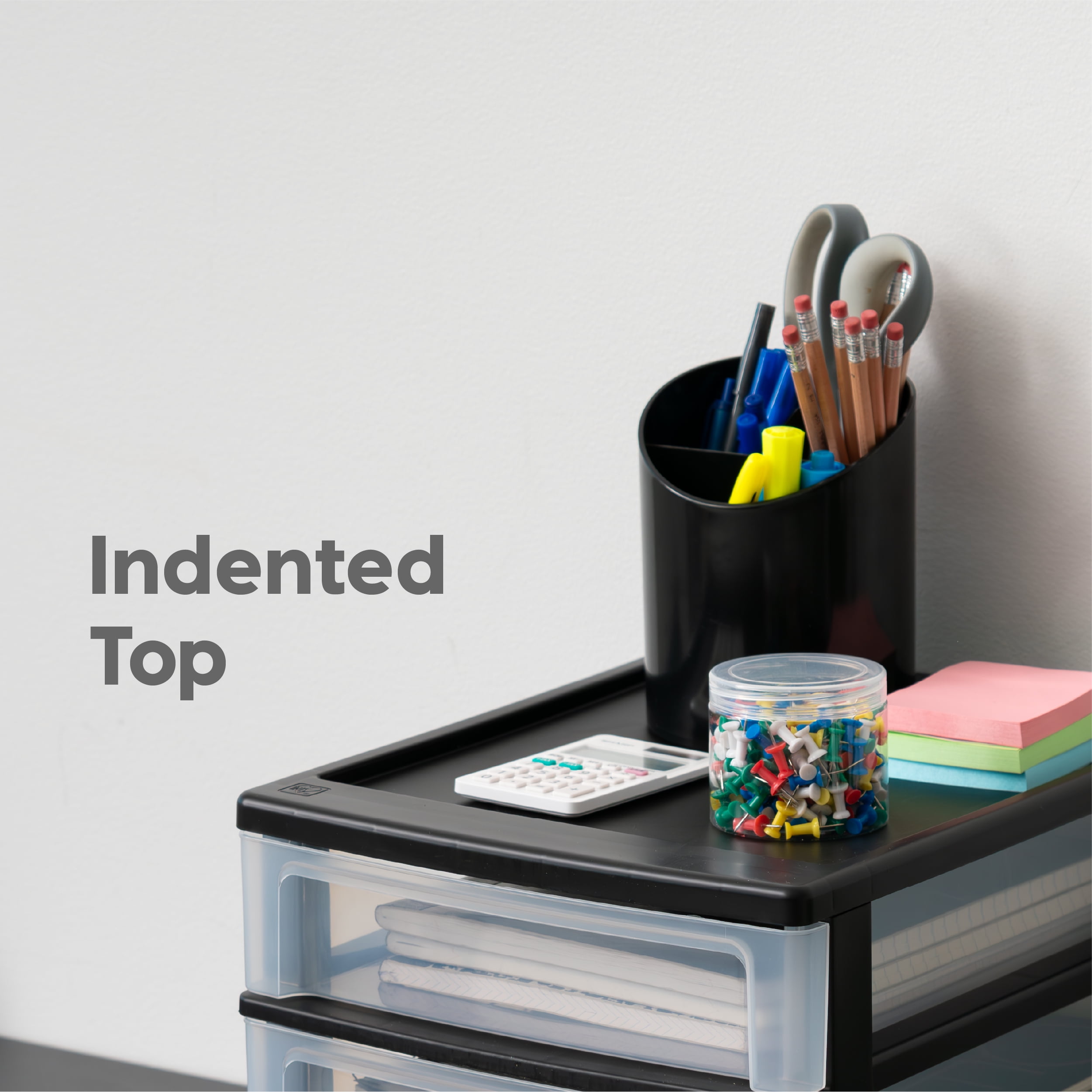 IRIS Medium 4-Drawer Compact Desktop Organizer, Stacking Desktop Unit, White-Clear, Set of 2