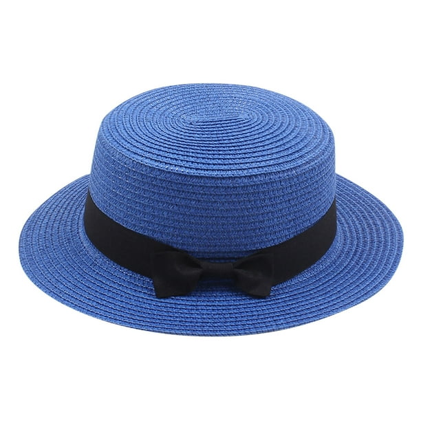 HAXMNOU Kids Girls Boys Summer Fedora Straw Hat Wide Brim Floppy Beach ...