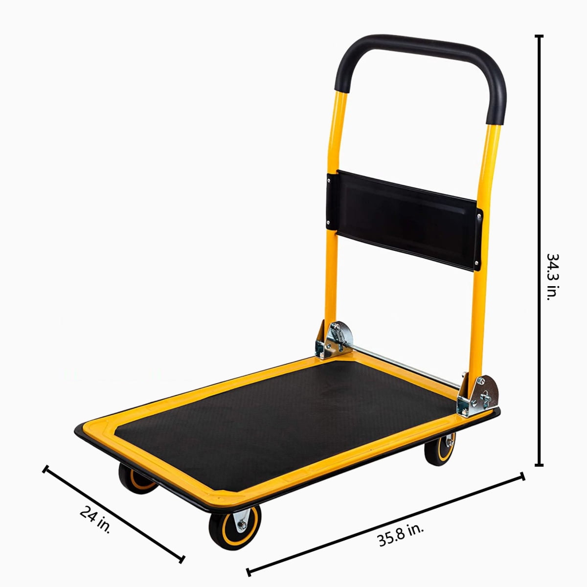660 Lbs Capacity Folding Platform Truck, Heavy Duty Steel Hand Flatbed Cart Dolly with Rubber Wheels, Yellow Moving Push Cart