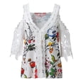 thumbnail image 4 of Camisetas con hombros descubiertos para mujer, blusa ahuecada de media manga, camiseta gráfica de encaje con cuello en V de verano, Tops holgados Pompotops  hkajfhjk468152, 4 of 5