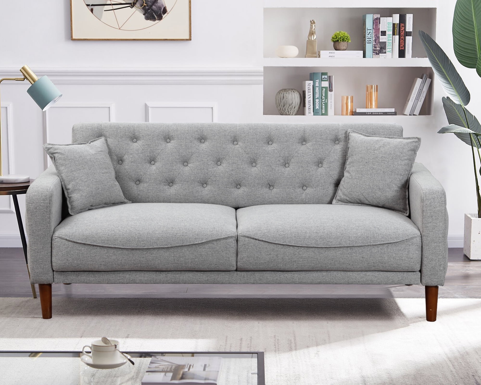 HUTWIFE 78" Linen Fabric Loveseat Sofas and Couches, Mid Century Modern