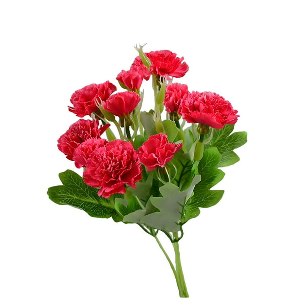 Flores Artificiales para la Decoración Ramo de Claveles de Plástico, 5 Tenedores 10 Claveles Rosa Caliente Impermeable a Prueba Del Desvanecimiento de la Decoración Del Hogar Flores de Plástico para L