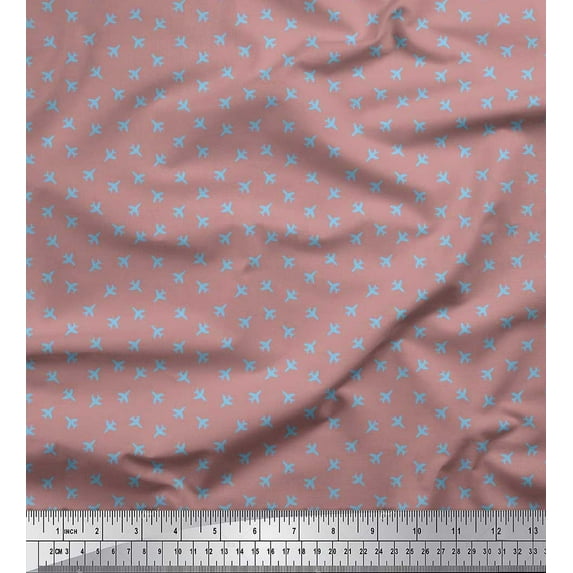 Soimoi Japan Crepe Satin Fabric Airplane Shirting Print Fabric by Yard 42 Inch Wide