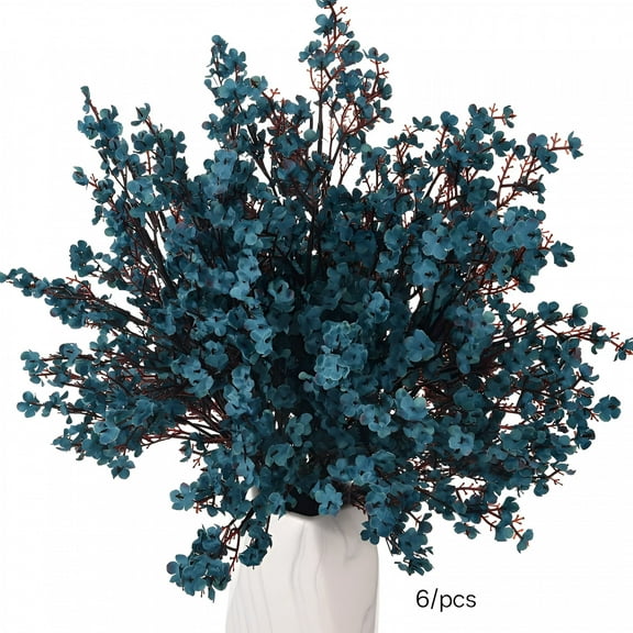 ZULAR 14.1" Artificial Silk Teal Blue Baby'S Breath Wedding Bouquet(6 Count)