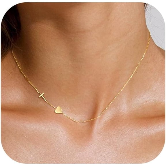 Dainty Gold Initial Necklaces For Women,14K Gold Plated Sideways Letter Necklace Personalized A-Z Name Heart Choker Necklace Tiny Cute Monogram Necklace Jewelry Gift[o5846]