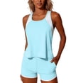 thumbnail image 7 of 3 Piece Tankini Swimsuit Set for Women Conservative Padded Beach Swimwear with Pocket Swim Trunks Light Blue L, 7 of 7