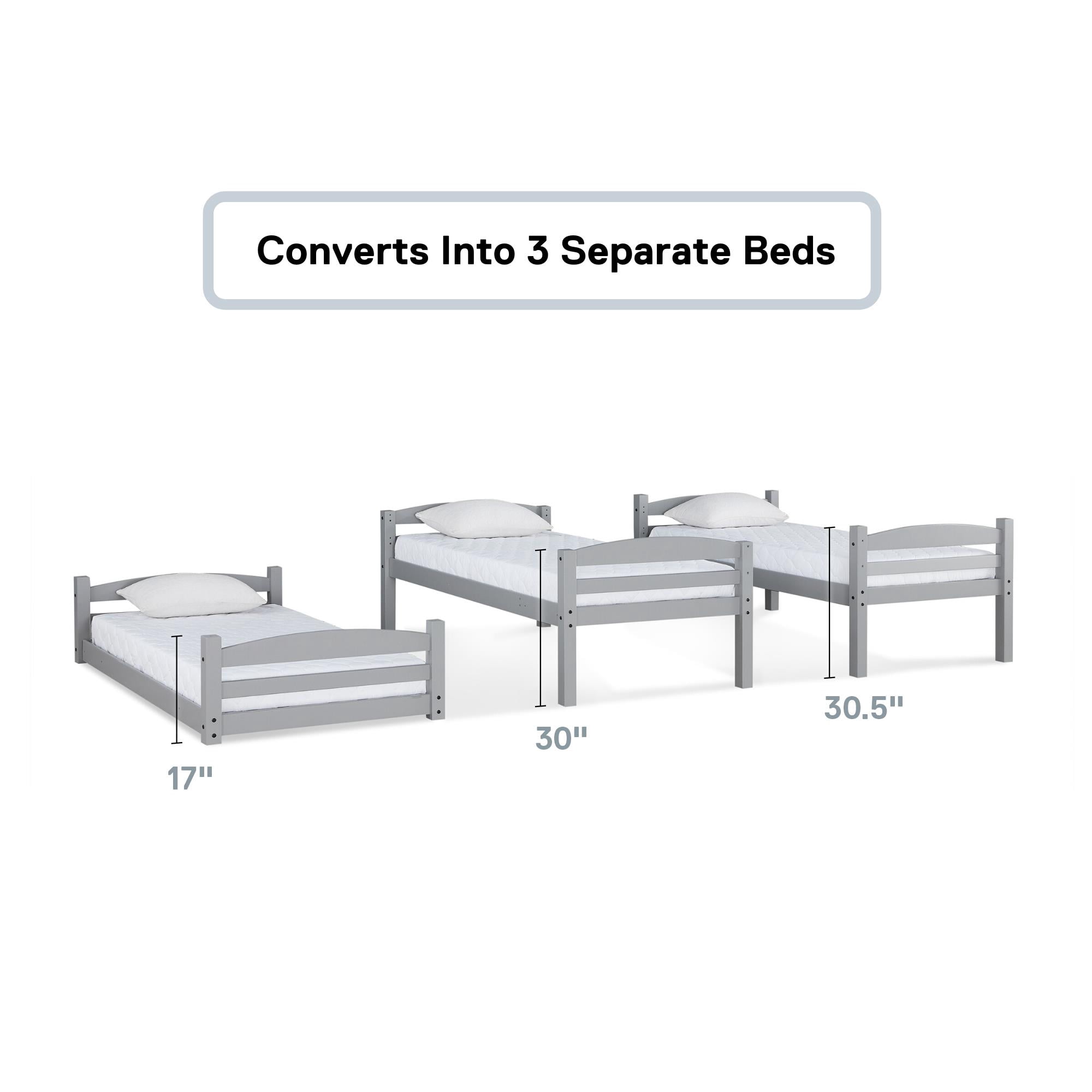 Better Homes & Gardens Tristan Triple Twin Convertible Floor Bunk Bed, Gray