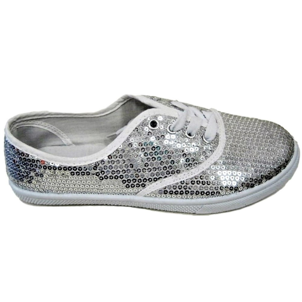 Cammie W1412 Women Fashion Sequin Sparkle Lace Up Tennis Sneakers