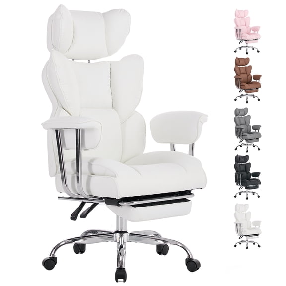 CONCETTA Ergonomic Big and Tall Office Chair, Scratch-Resistant PU Leather Executive Desk Chair with Spring Lumbar Support White