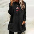thumbnail image 3 of Gibobby Divertidas Sudaderas para mujer Sudadera sin capucha de felpa con bolsillo y manga larga, cuello Rojoondo, Navidad, informal, para mujer (Negro, XL), 3 of 4