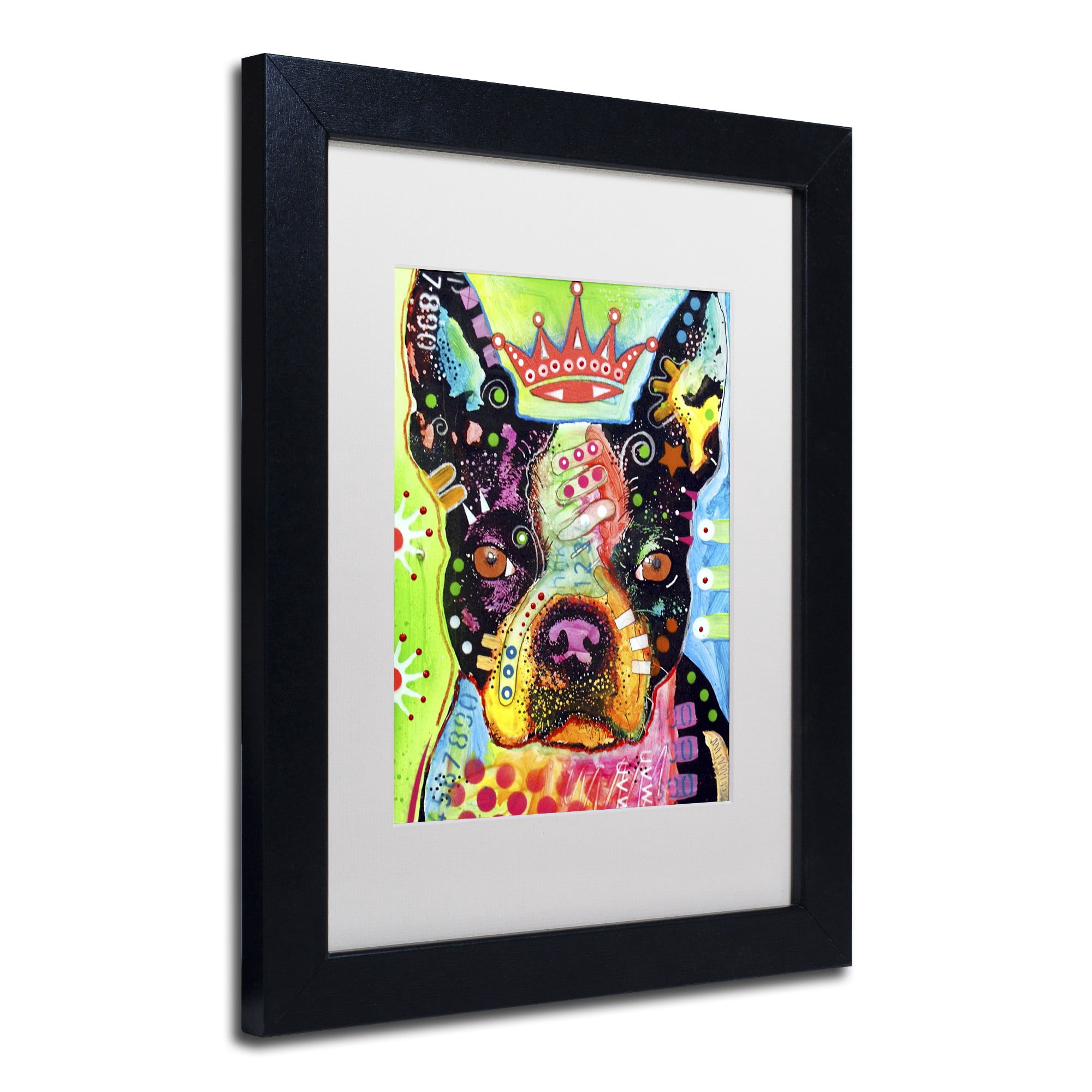 Trademark Fine Art "Boston Terrier Crowned" Canvas Art by Dean Russo, White Matte, Black Frame