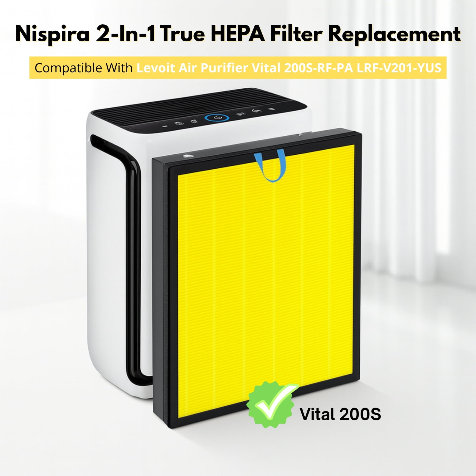 Nispira Vital 200S 2-In-1 HEPA Filter for Levoit Vital-RF LRF-V201-YUS , 1 Pack