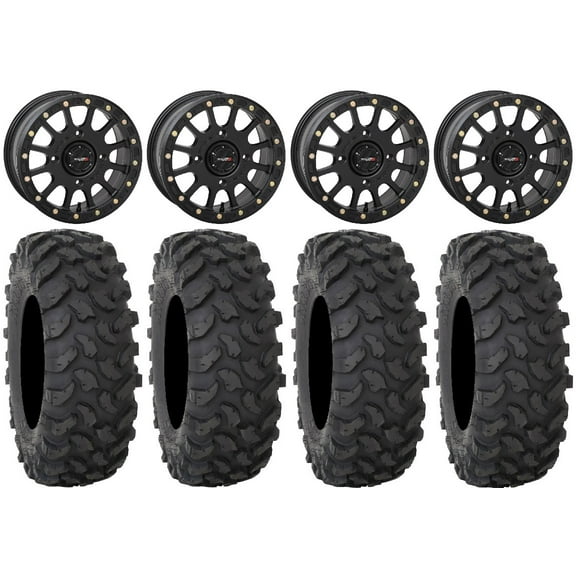 System 3 SB-5 Black 14" Wheels 27" XTR370 Tires Sportsman RZR Ranger