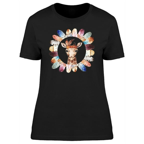 Baby Giraffe With Boho Feathers T-Shirt Women -Image by Shutterstock, Female Medium