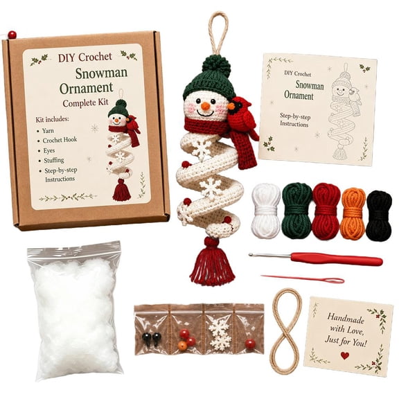 Crochet Snowman Spiral Ornament DIY Kit, Christmas Craft for Adults