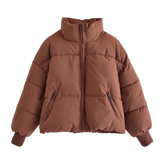 UPPADA Puffer Coats for Women Warm Hooded Jackets Casual Loose Turtleneck Puffer Coats Button Down Solid Comfy Padded Winter Clothes with Pockets Coffee,M Lightweight Winter Jacket Women