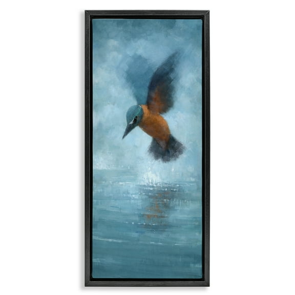 Stupell Industries Hummingbird Splashing Surface Animals Painting Black Floater Framed Canvas Art Print Wall Art, 11 x 25