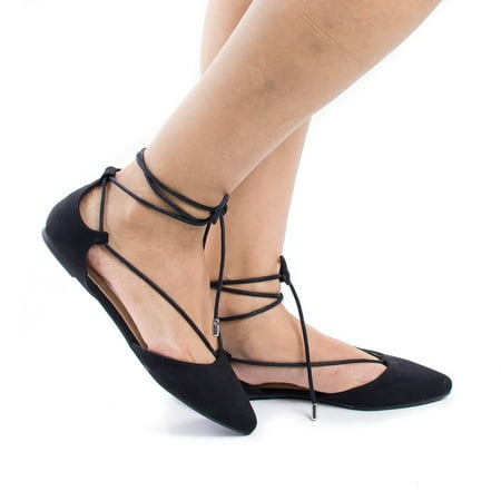 Bamboo - Sequel04S by Bamboo, D'Orsay Pointy Toe Ankle Wrap Lace Up Tie ...