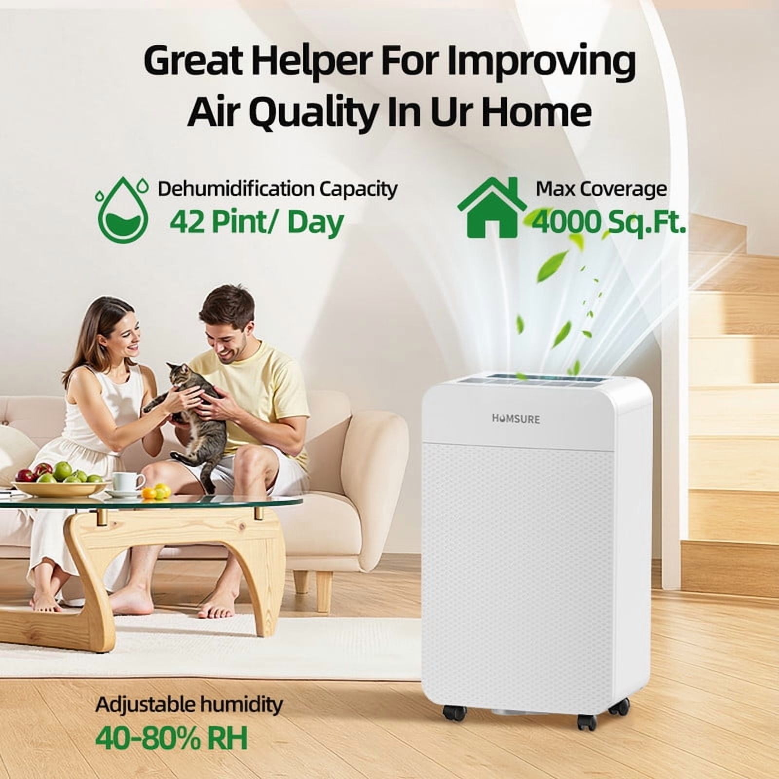 4,000 sq.ft 42 pt White Dehumidifiers for Bedroom Bathroom Home,with Drain Hose,Child Lock,Dehumidify Efficiently