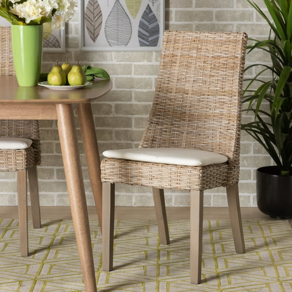 bali & pari Toby Rattan BOHO Dining Chairs, Set of 2, Greywashed