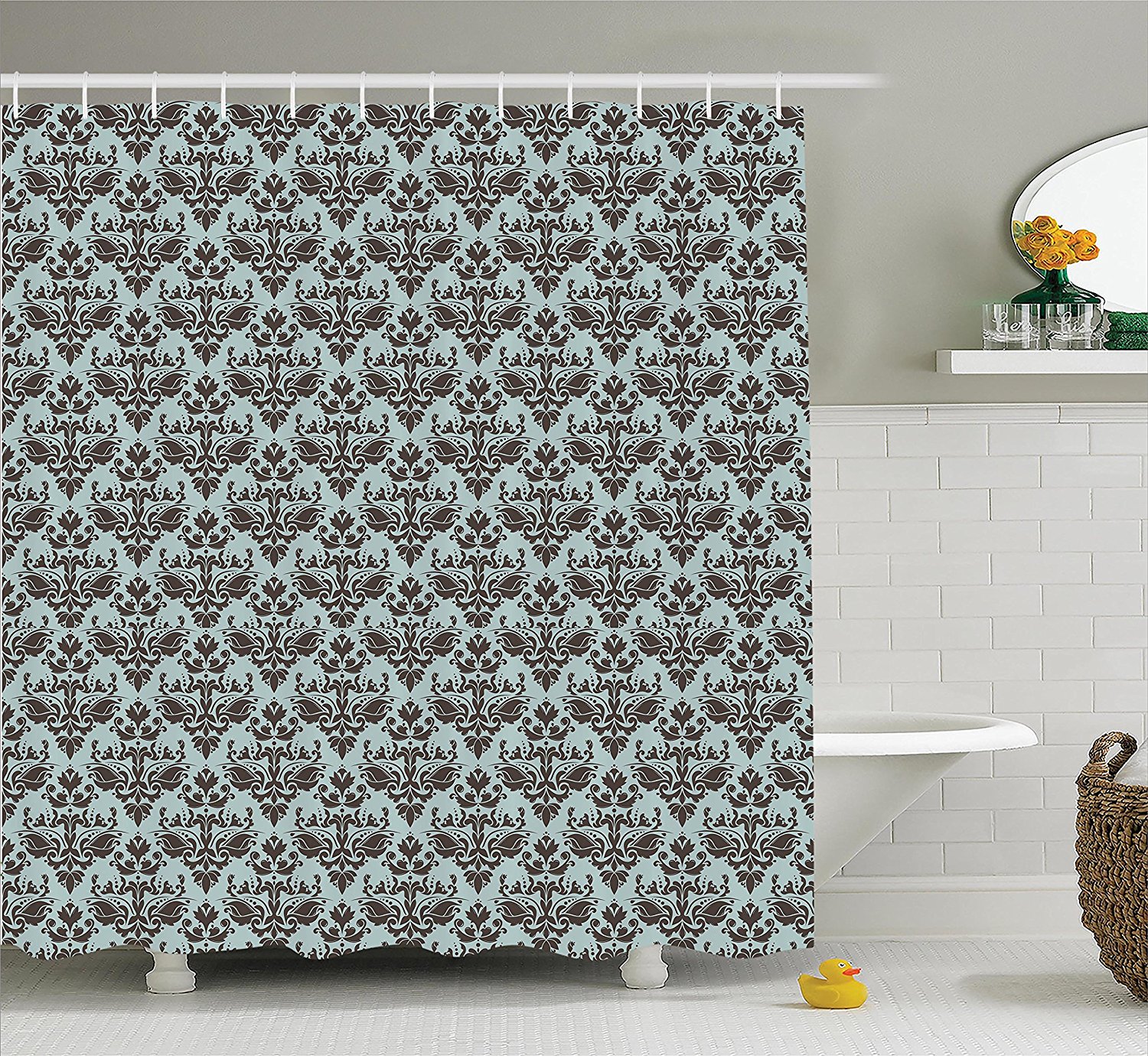Damask Decor Shower Curtain Set by , Damask Shapes Motif Western